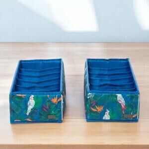 Lug Trolley 2pc - 6 Pocket Drawer Organizers Tropical Birds Parrots Blue Craft